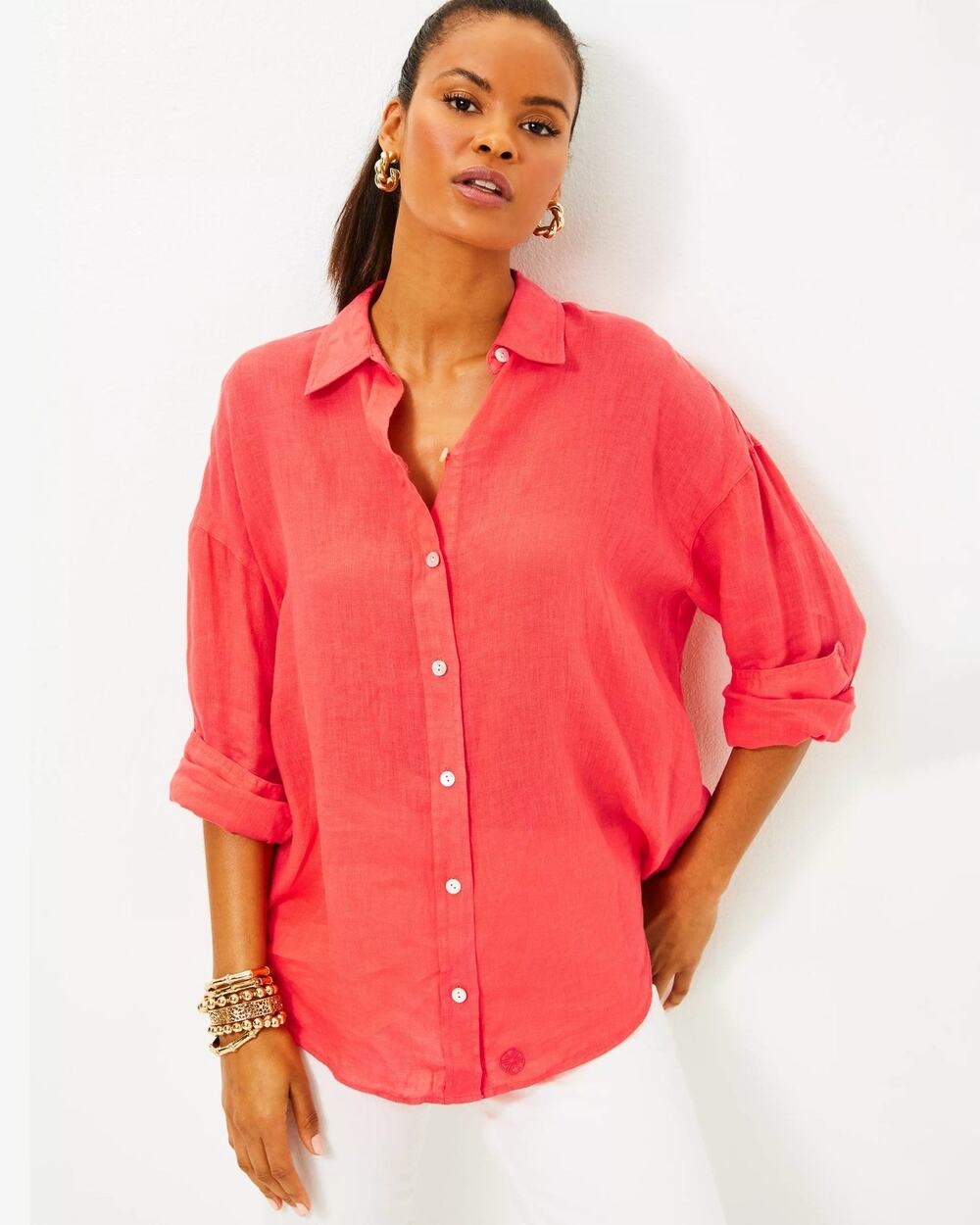 Lilly Pulitzer Stevey Relaxed Button Down Linen Shirt - S